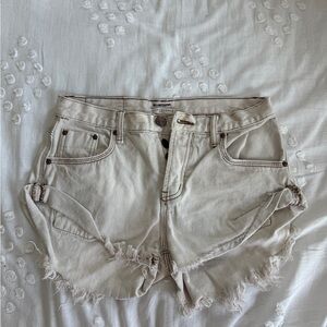 One Teaspoon Cream Distressed Jean Shorts